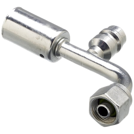 Gates Female SAE Tube O-Ring Nut Swivel with R134a Service Port, 90 degrees Bent Tube, Steel 733201705